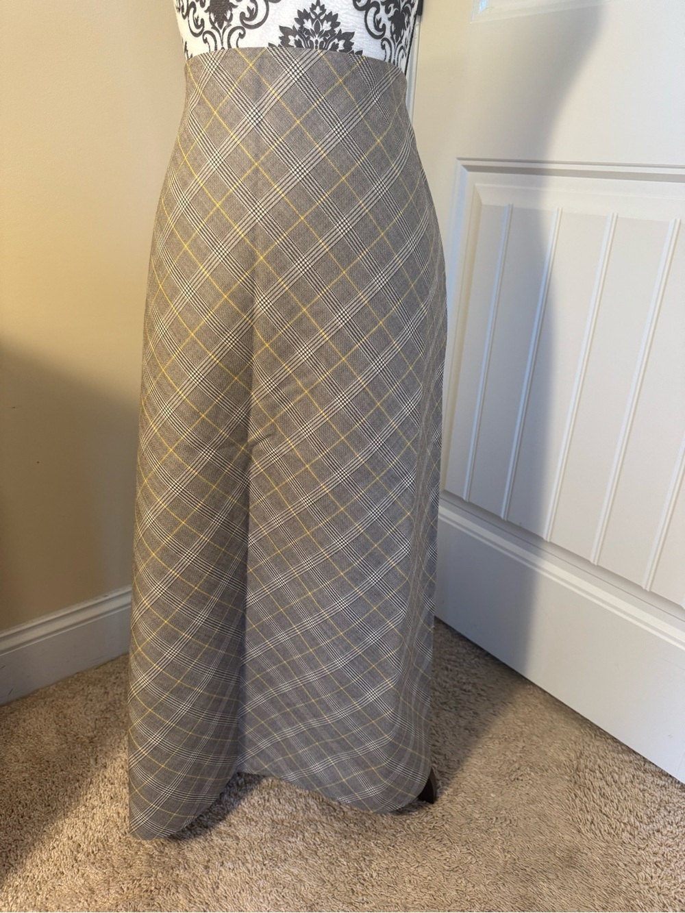 Ann Mashburn High-Waist Plaid Maxi Skirt in Brown and Yellow NWT